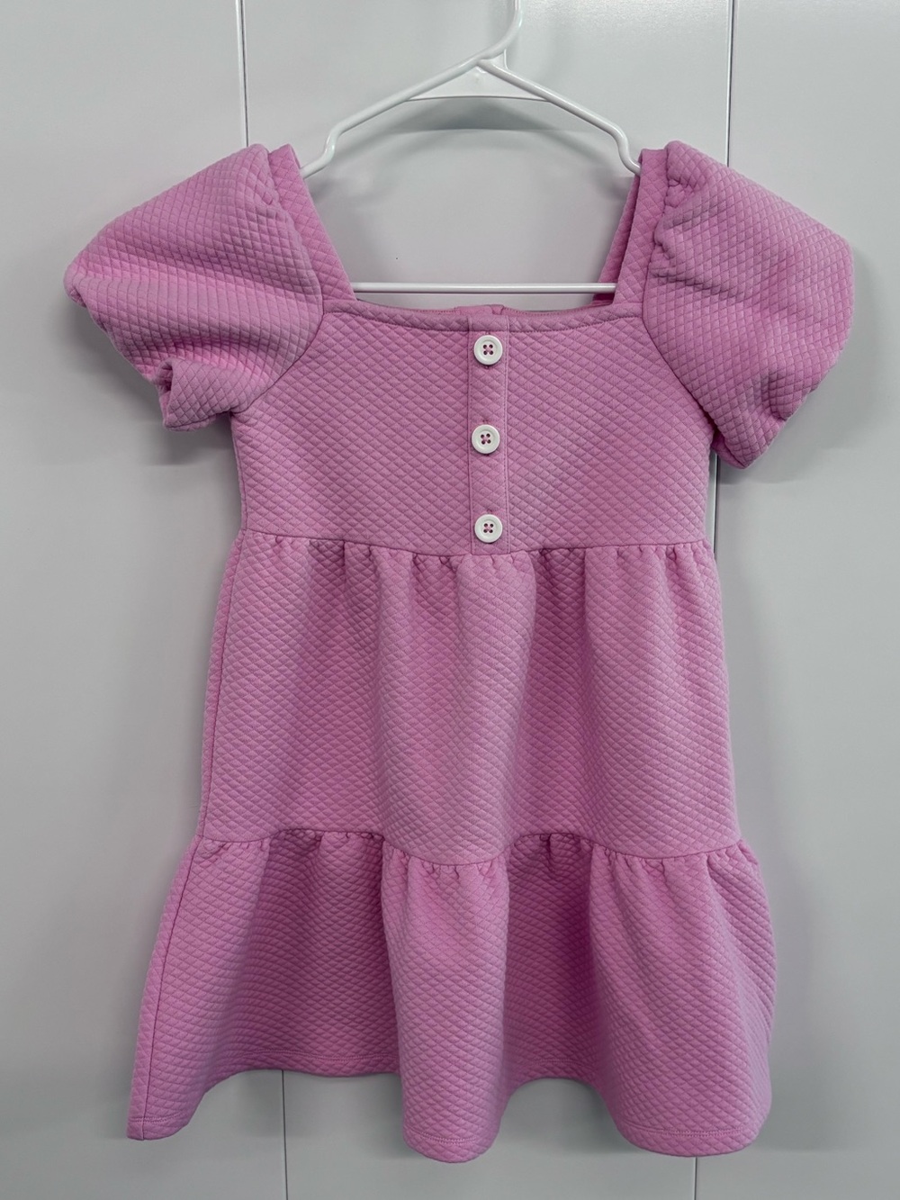 Janie and Jack Girls Pink Quilted Dress Puff Sleeve Tiered Button Front Size 6